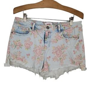 Bongo y2k floral frayed hem bleach washed denim jean shorts size 15